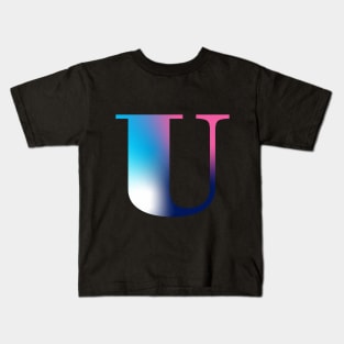 Capital Letter U Monogram Gradient Pink Blue White Kids T-Shirt